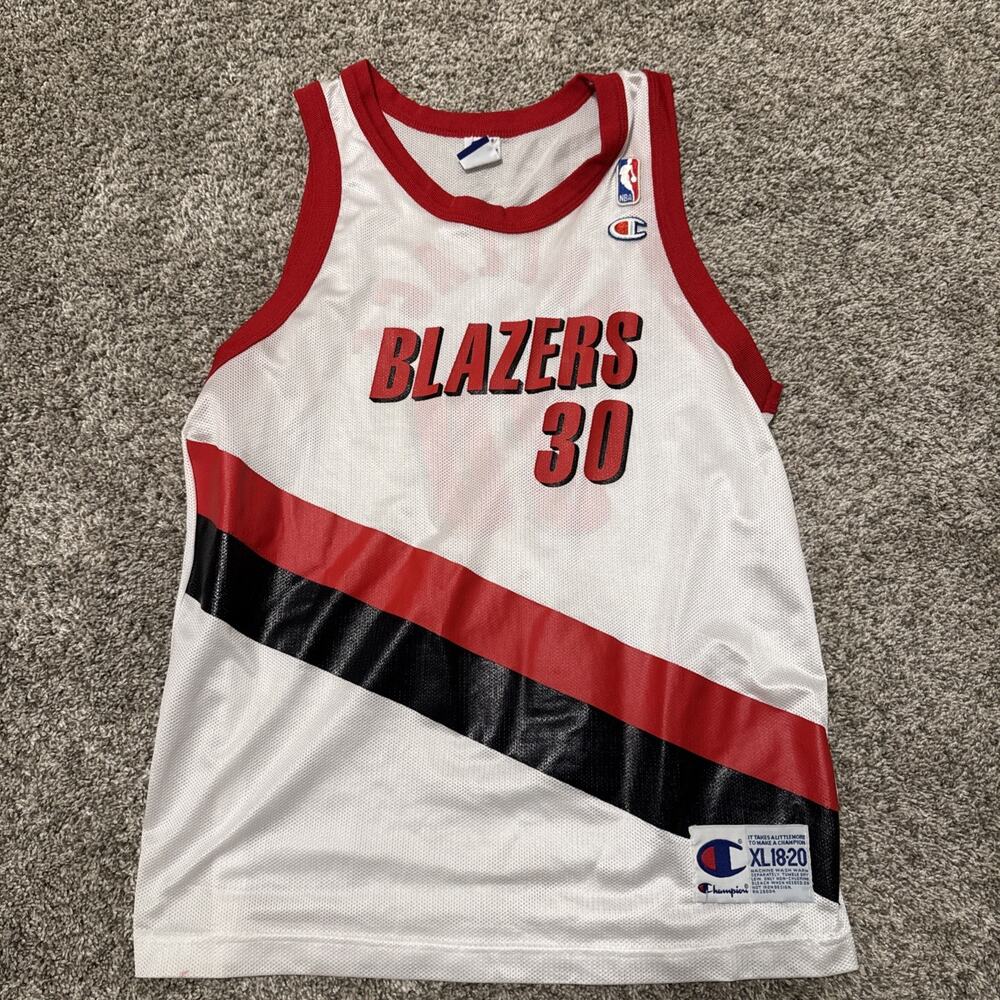Vintage White Champion Portland Trail Blazers Rasheed Wallace Youth Jersey Sz XL